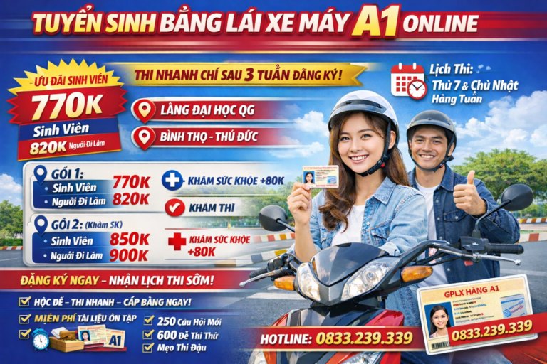Đăng ký thi bằng lái xe máy A1 Thủ Đức